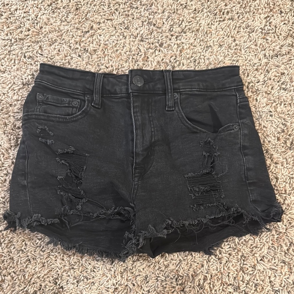 Women's Black Distressed Denim Shorts